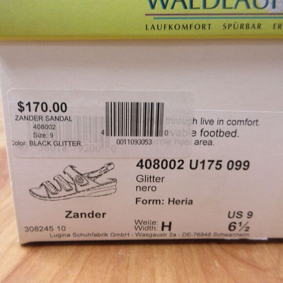 WALDLAUFER Zander Black Glitter Leather Sandals Womens Sz 9 Ortho Comfort Shoes - Picture 12 of 16